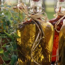 Herbal remedies and tinctures in decorative bottles